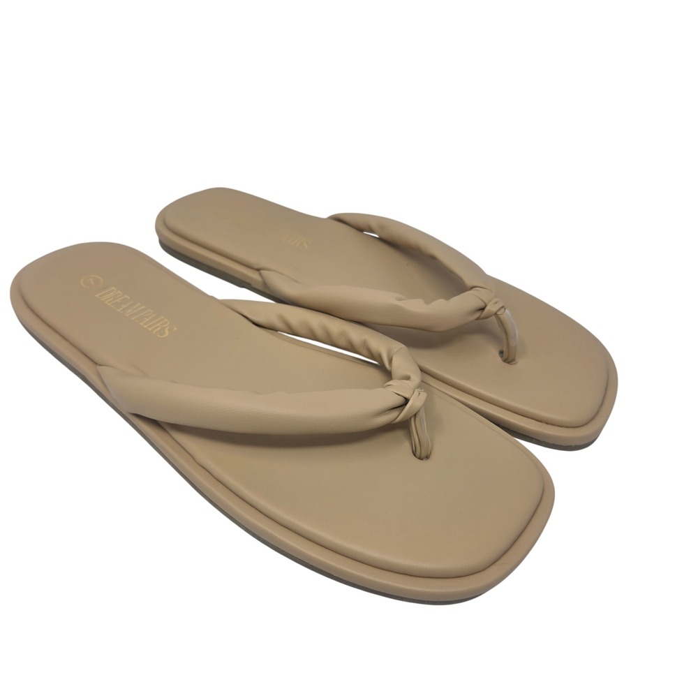 Dream Pairs Sandals Women 7 Beige Padded Knotted Square Toe Minimalist SDF